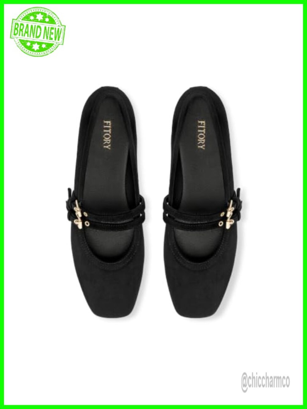 Women's Square Toe Ballet Flats Adjustable Buckle Suede Work Shoes